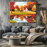 Painting by Numbers Art Illustration Autumn Landscape Reflection in The Water