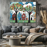 Painting by Numbers Art Trees in Front of Colorful Houses