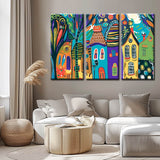 Painting by Numbers Art Illustration Colorful Houses 3-Panel