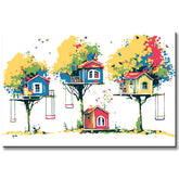 Paint by Numbers Art Illustration Three Tree Houses with Swings