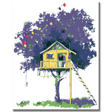 Paint by Numbers Art Illustration Yellow Tree House in Purple Tree