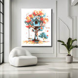 Paint by Numbers Art Illustration Blue Treehouse Autumn