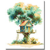 Paint by Numbers Art Illustration Purple Tree with Red Tree House