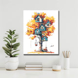 Paint by Numbers Art Illustration of Several Tree Houses in The Yellow Tree