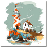 Painting by Numbers Art Illustration Lighthouse with White House