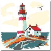 Painting by Numbers Art Illustration Lighthouse with White House