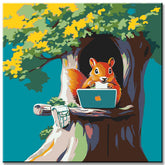 Painting by Numbers Art Illustration Squirrel with Laptop in Tree