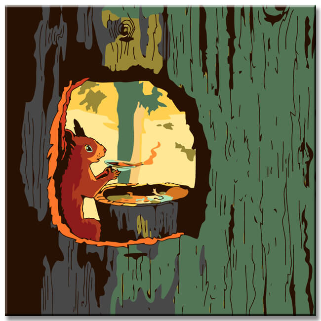 Painting by Numbers Art Illustration Squirrel in the tree while cooking