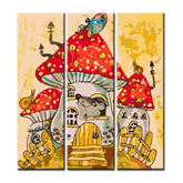 Painting by Numbers Art Illustration Fly Agaric House with Mouse, Butterfly and Snail 3-Panel