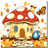 Painting by Numbers Art Illustration Toadstool House with Mouse, Butterfly and Snail