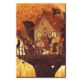 Paint by Numbers Art Illustration Halloween Treehouse with Children