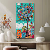 Painting by Numbers Art Illustration Colorful Houses Big Colorful Tree