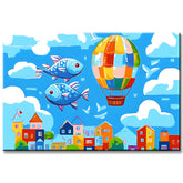 Painting by Numbers Art Illustration Creative Fish and Hot Air Balloon Over The City