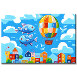 Painting by Numbers Art Illustration Creative Fish and Hot Air Balloon Over The City