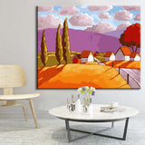 Painting by Numbers Art Illustration Landscape with Mountains and Trees