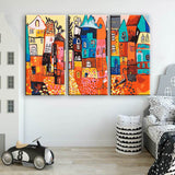 Painting by Numbers Folk Art Illustration City Views - 3-Panel