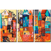Painting by Numbers Folk Art Illustration City Views - 3-Panel