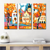 Painting by Numbers Folk Art Illustration City Views - 3-Panel