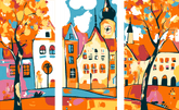 Painting by Numbers Folk Art Illustration City Views - 3-Panel