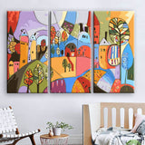 Painting by Numbers Folk Art Illustration City Country 3-Panel