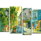 Painting by Numbers Art Illustration Old Town Alley 4-Panel