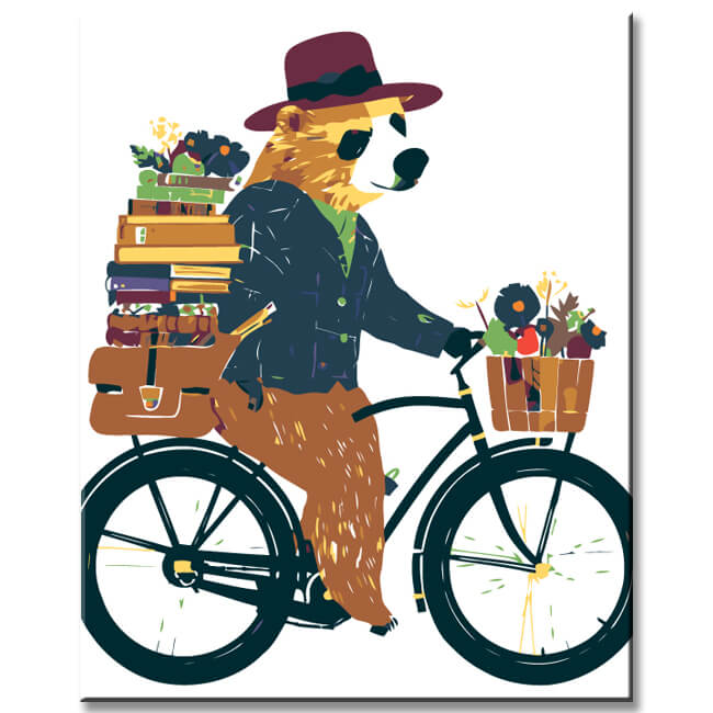 Paint by Numbers Animals Bear on a bike