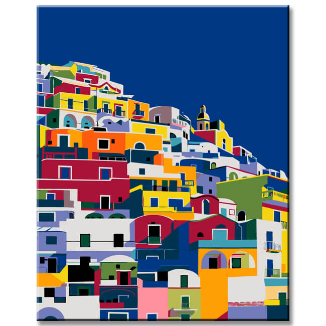 Painting by numbers art Colorful city on the Mediterranean