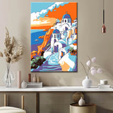 Painting by Numbers Art Landscape Sea of Greece with White Houses and Blue Roofs