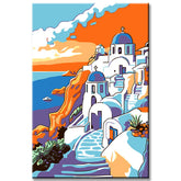 Painting by Numbers Art Landscape Sea of Greece with White Houses and Blue Roofs