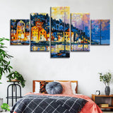 Painting by Numbers Art Landscape City At The Harbor with Boats 5 Panel