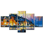 Painting by Numbers Art Landscape City At The Harbor with Boats 5 Panel