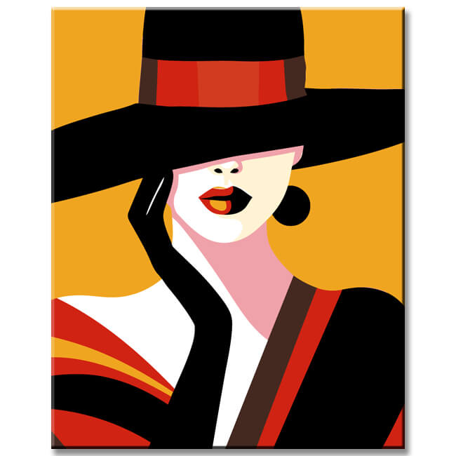 Painting by numbers art woman with pink black hat