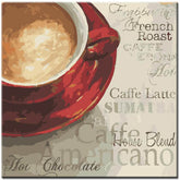 Painting by Numbers Art Lifestyle Red Coffee Cup on A Base with Different Terms