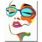 Painting by Numbers Art Lifestyle White Face with Colored Eyes, Mouth and Nose and Blue Glasses