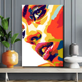 Paint by numbers pop art woman with colorful accents on her face