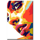 Paint by numbers pop art woman with colorful accents on her face