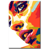 Paint by numbers pop art woman with colorful accents on her face