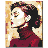 Painting by Numbers Art Lifestyle Woman with Red Turtleneck Sweater