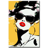 Painting by numbers art lifestyle woman with sunglasses and pink lipstick
