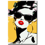 Painting by numbers art lifestyle woman with sunglasses and pink lipstick