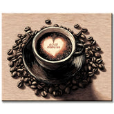Painting by Numbers Art Lifestyle Cup of Coffee with Lettering in The Foam