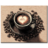 Painting by Numbers Art Lifestyle Cup of Coffee with Lettering in The Foam