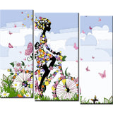 Painting by Numbers Lifestyle Art Woman on Bicycle 3-Panel