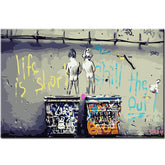 Painting by numbers graffiti art children on the wall