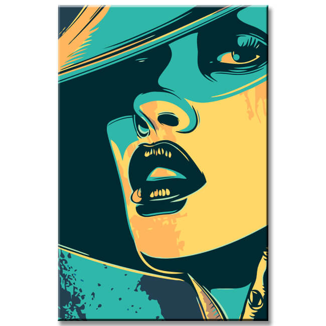 Painting by numbers woman in a green turquoise hat shipping from DE-53*53cm (format for 3D gallery - stretcher frame) - without stretcher frame - without covering service