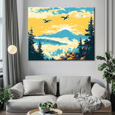 Painting by Numbers Art Nature Geese Fly Over The Mountains At Sunrise