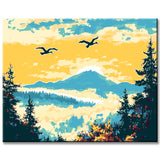 Painting by Numbers Art Nature Geese Fly Over The Mountains At Sunrise