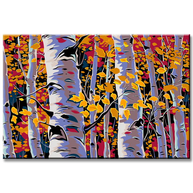 Painting by numbers art nature bare trees with autumn leaves