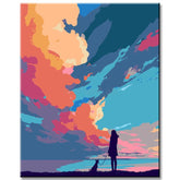 Painting by Numbers Art Nature Girl with Dog and Exotic Clouds