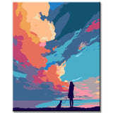 Painting by Numbers Art Nature Girl with Dog and Exotic Clouds